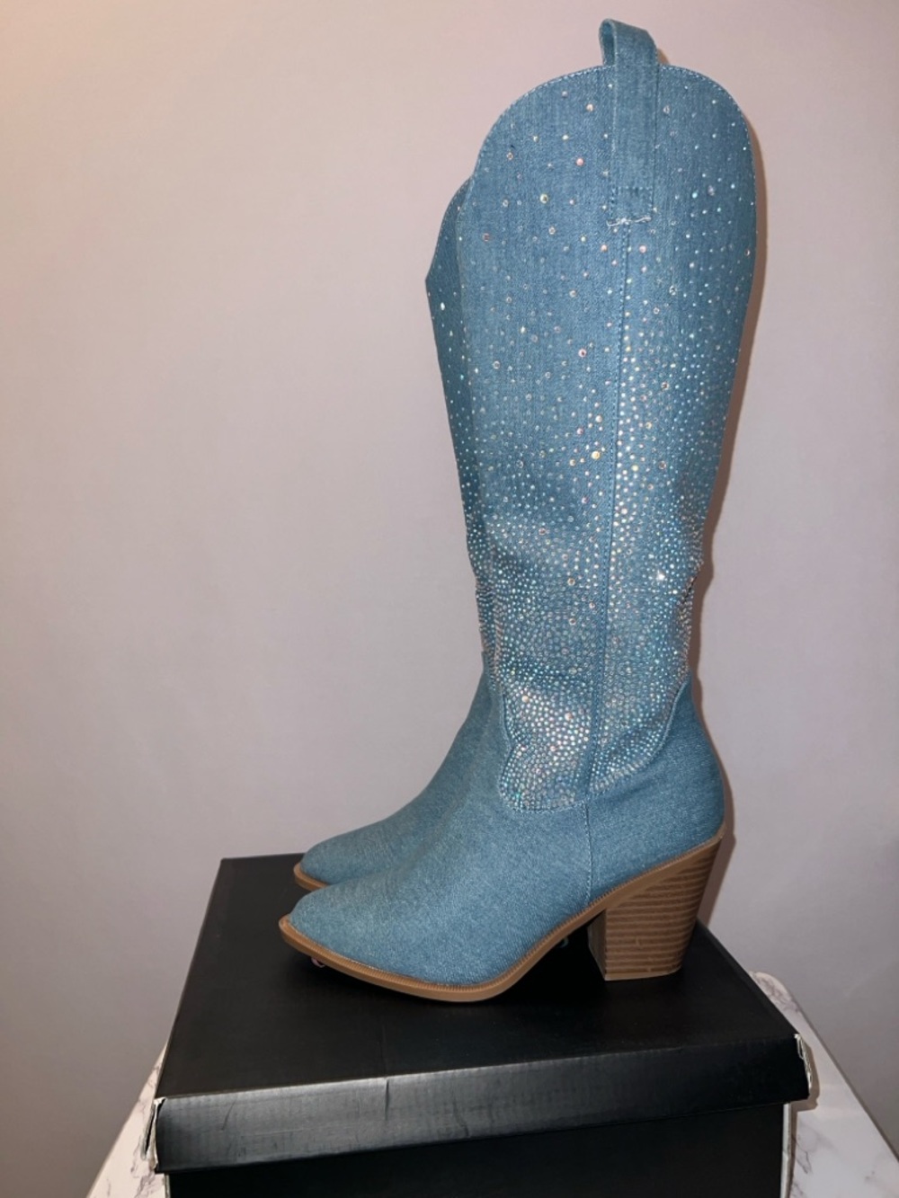 Windsor Rhinestone Denim Cowboy Boots New